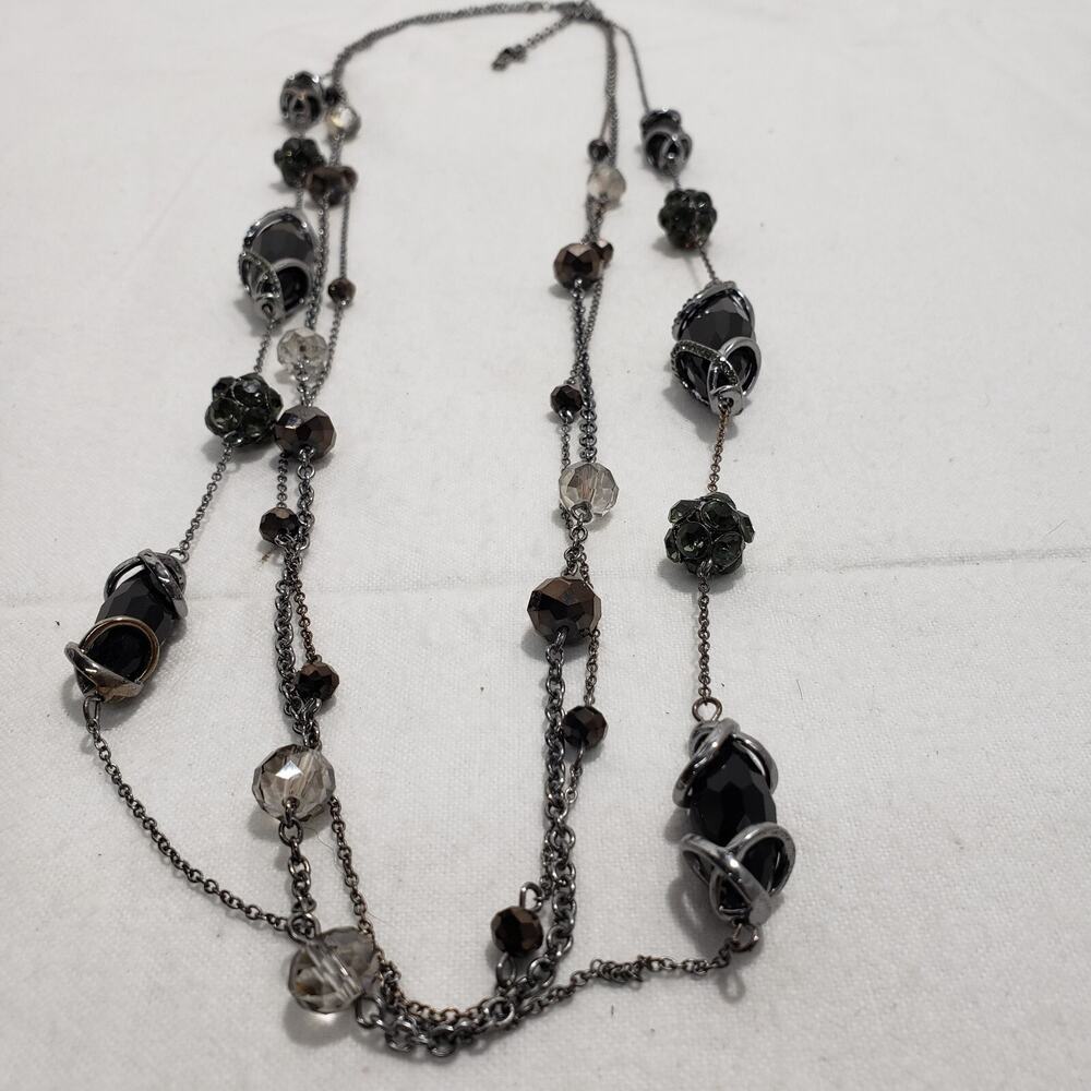 Vera Wang Black Smoke Faceted Beaded Statement Necklace